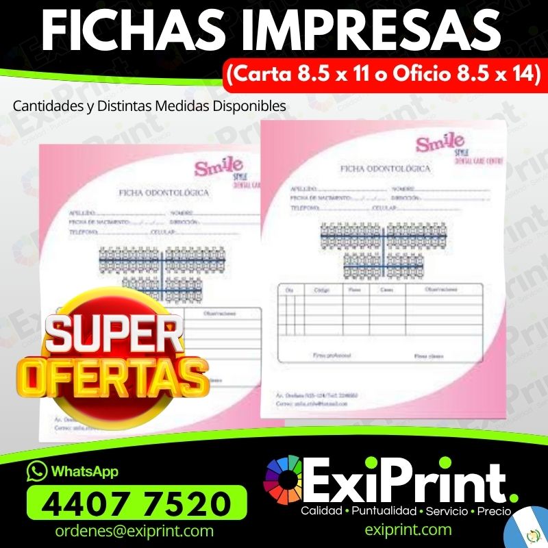 Oferta 500 Fichas impresas, Carta o Oficio, Cartoncillo Bond 120gms