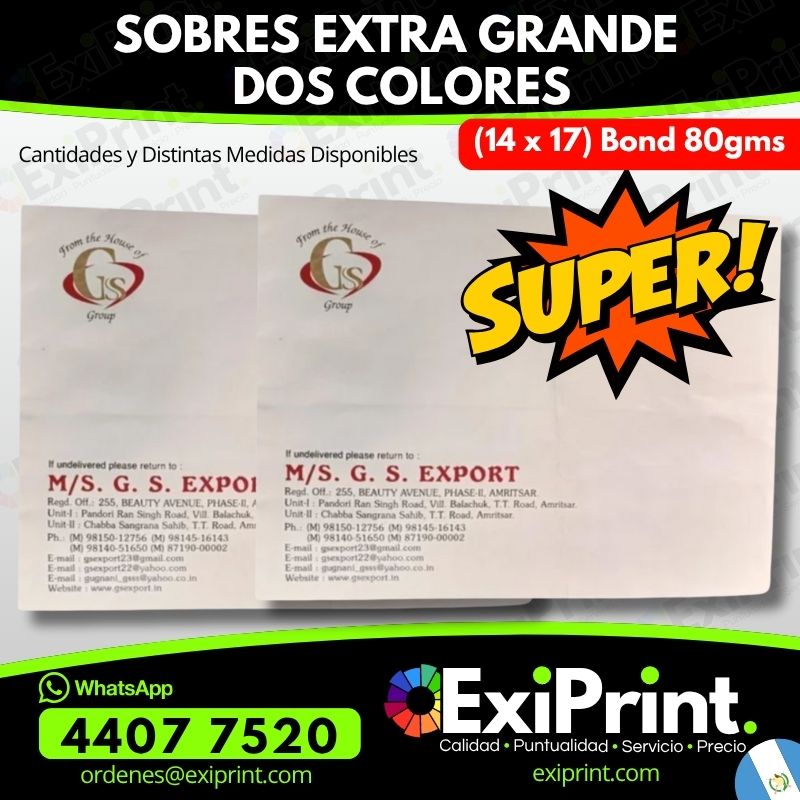 Oferta 100 Sobres Extra Grandes a Dos Colores, Bond 80gms, 14x17