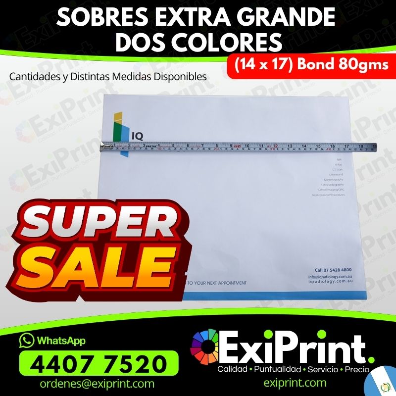 Oferta 100 Sobres Extra Grandes a Full Color, Bond 80gms, 14x17