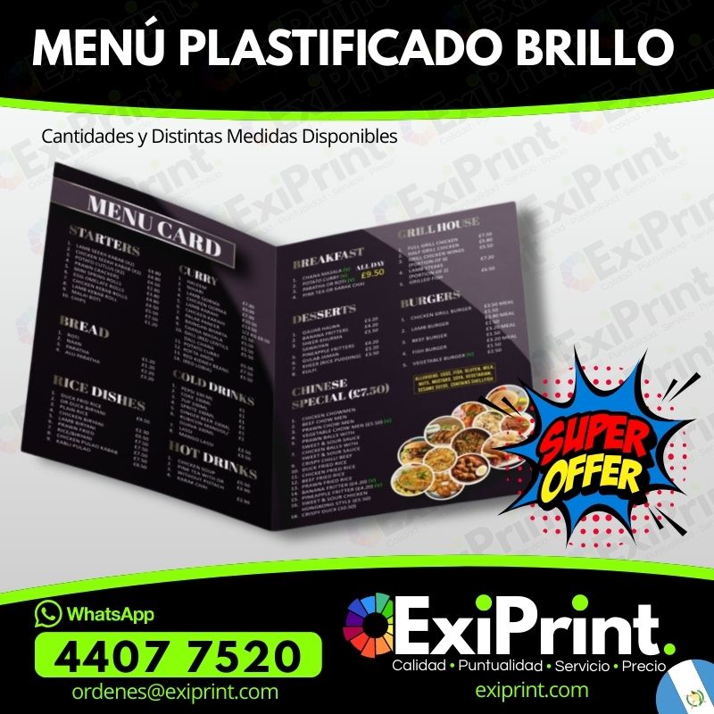 Oferta Menú plastificado Brillo